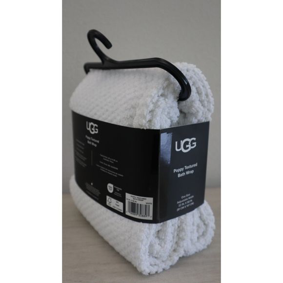 UGG Women's One Size Adjustable Width White Poppy Textured Cotton Body Bath Wrap - Picture 7 of 8
